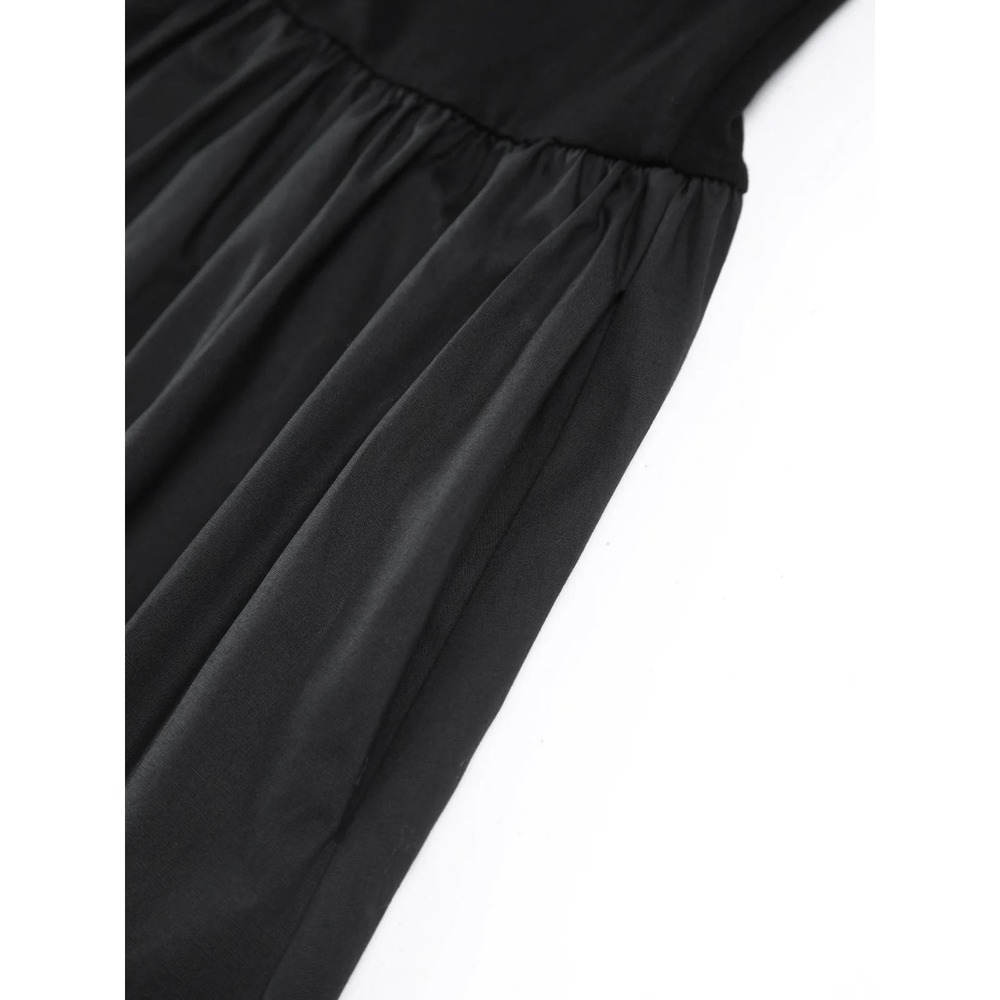 Commense Black Long Sleeve Drop Waist Maxi Dress with Pockets Crew Neck Knit Top - Picture 6 of 8
